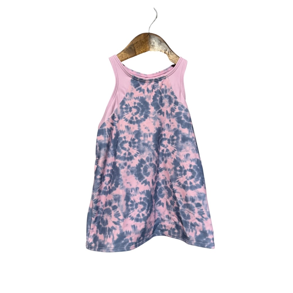 Athleta Girl Tankini Top Kids Size M 8-10 Pink Blue Tie Dye Excellent Racerback